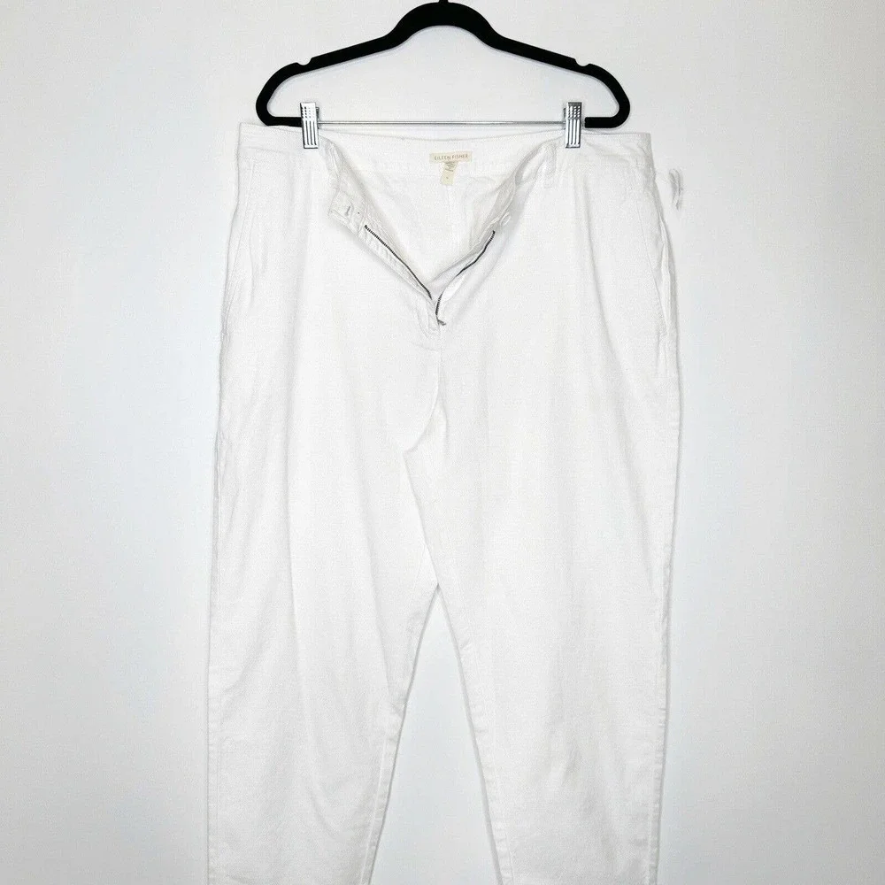 NEW Eileen Fisher Cotton Hemp Tapered Ankle Pants High Rise White Size 16